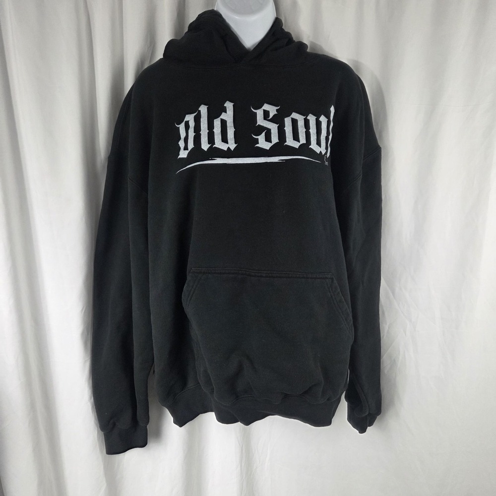 Old Soul Hoodie Mens XL Black Old English Graphic Fleece Pullover Sweatshirt